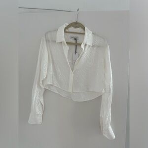 Nonchalant White Silk Cropped Button Down